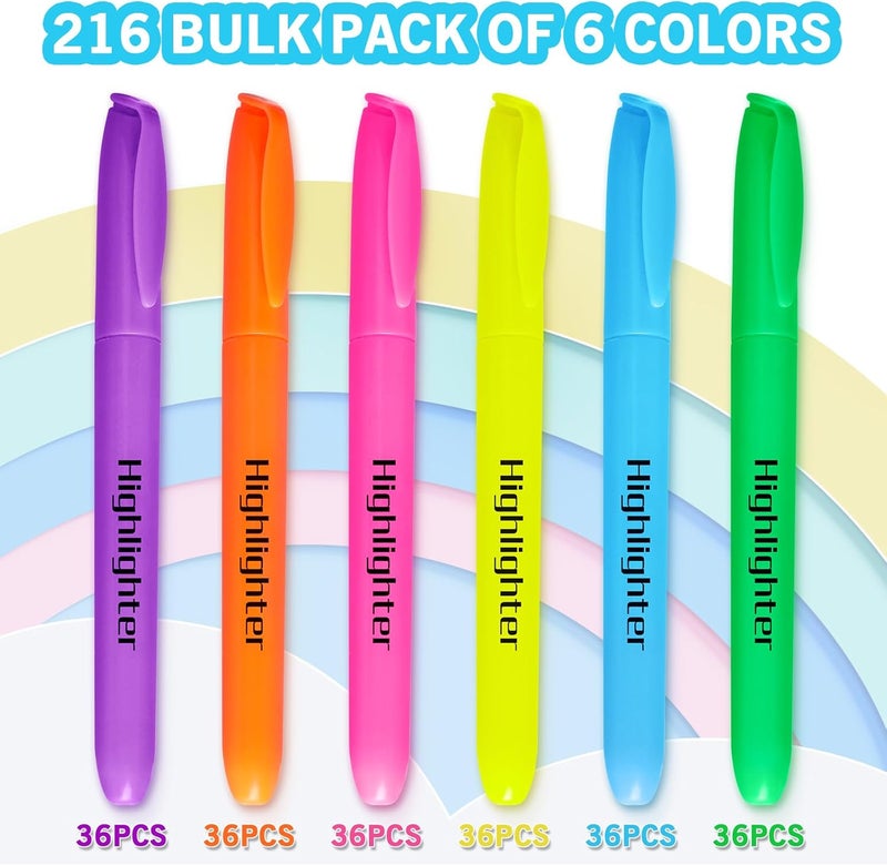 YEGEER Highlighters, Chisel Tip Dry-Quickly Highlighter Markers, 216 Count-6 Assorted Colors Highlighters Bulk Pack for Adult Kids, Office Classroom Must Have, School Supplies for Teachers (2 Boxes of 108) - Image 2